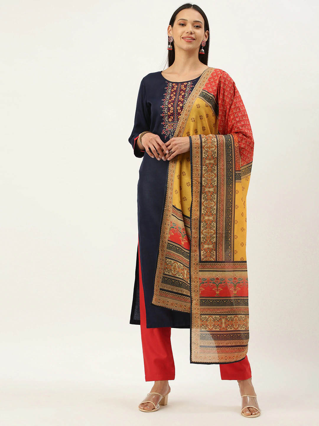 Blue Unstitched Ethnic Cotton Salwar Suit Dress Material - Stilento