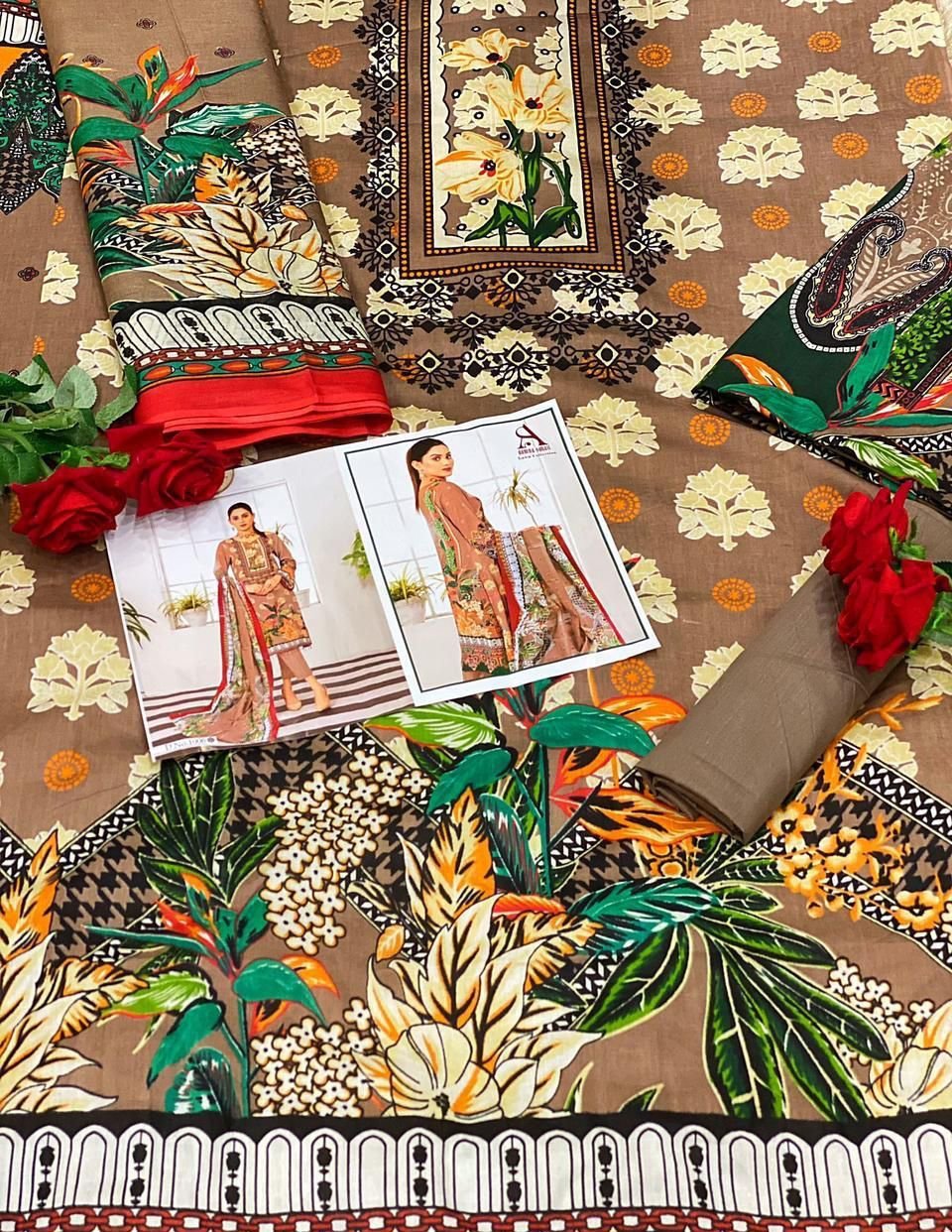 Brown Pakistani Lawn Cotton Dress Material for Women - Stilento