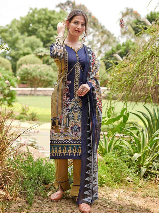 Brown Pakistani Style Lawn Cotton Suit Material for Ladies