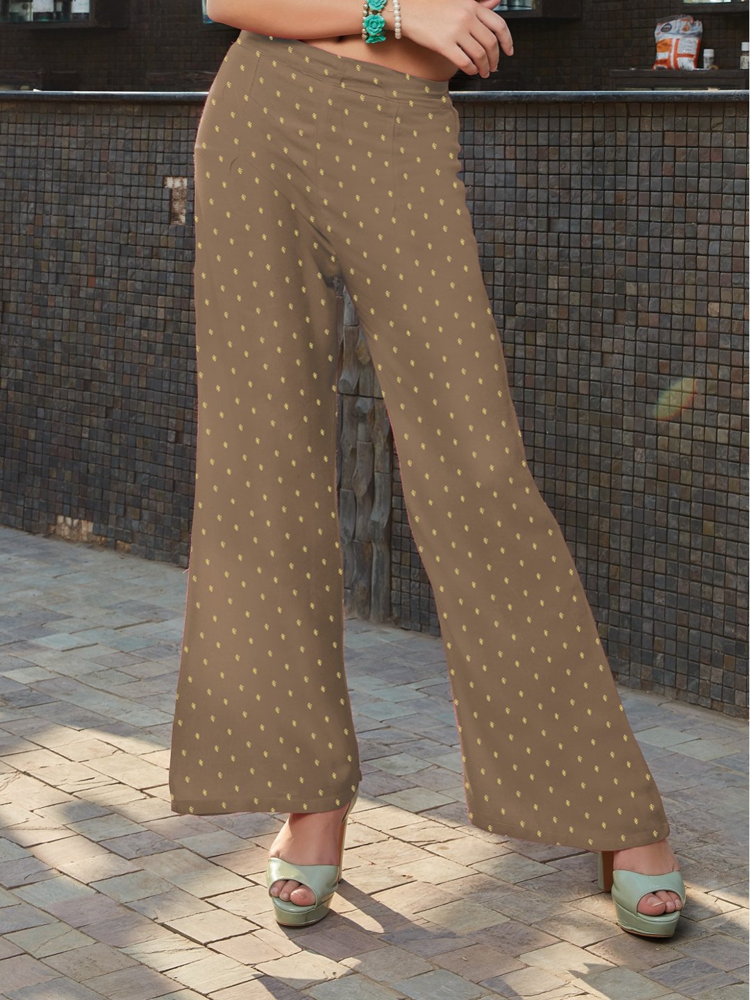 Brown Printed Rayon Jacquard Palazzo