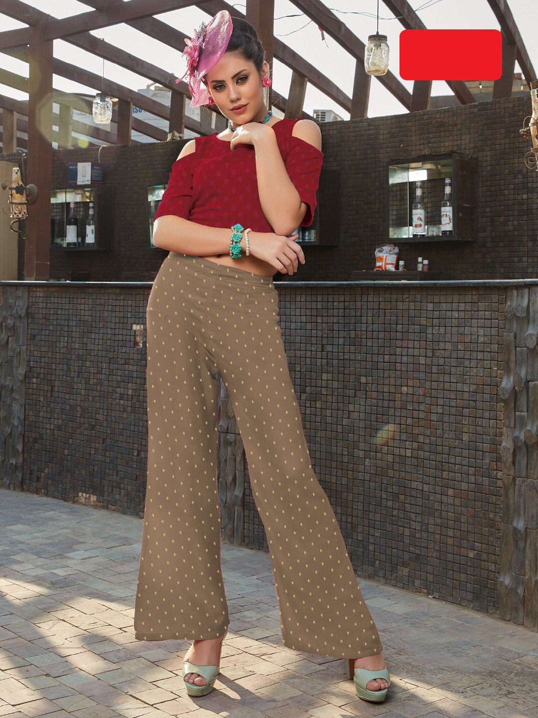 Brown Printed Rayon Jacquard Palazzo