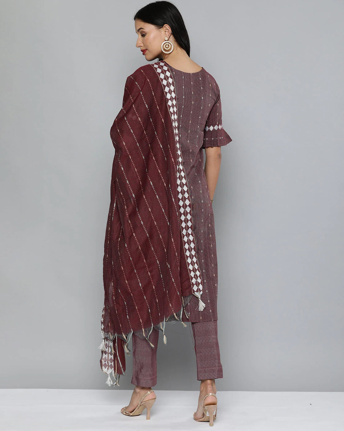 Brown Pure Cotton Handloom Unstitched Salwar Suit Dress Material - Stilento