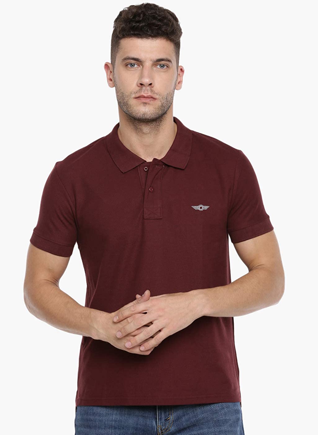 Brown Slim Fit Polo Neck T-Shirt with collar for Men - Stilento