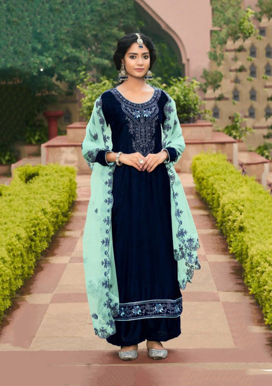 Unstitched Plain Velvet Suits with Net Dupatta for Ladies