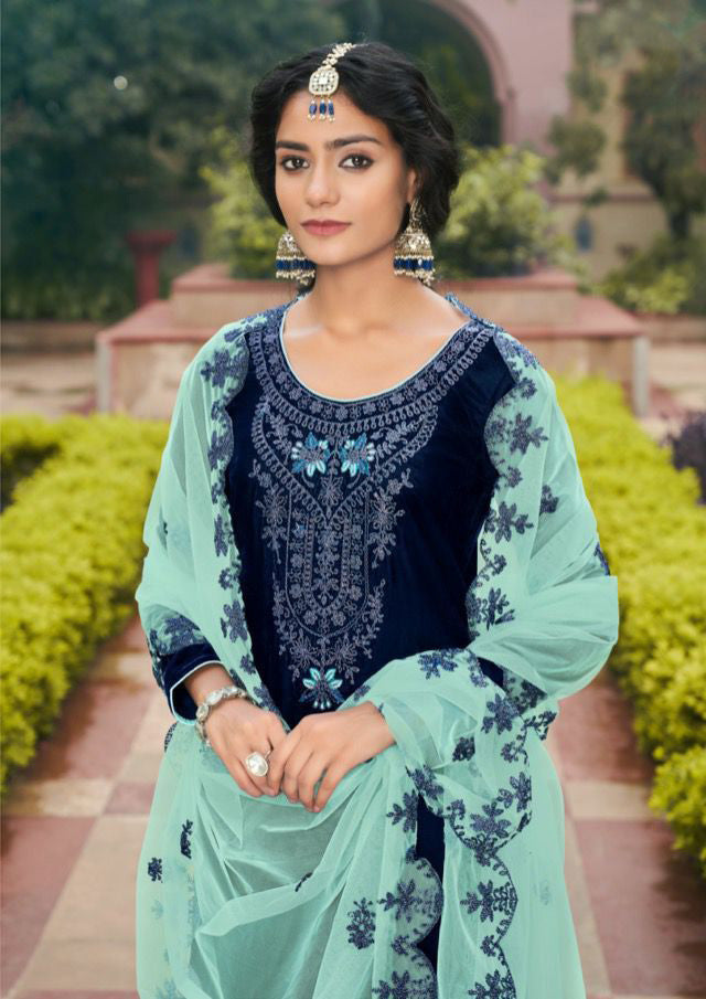 Buy Pant Style Salwar Suit - Wedding Festive Velvet Turquoise Suit –  Empress Clothing
