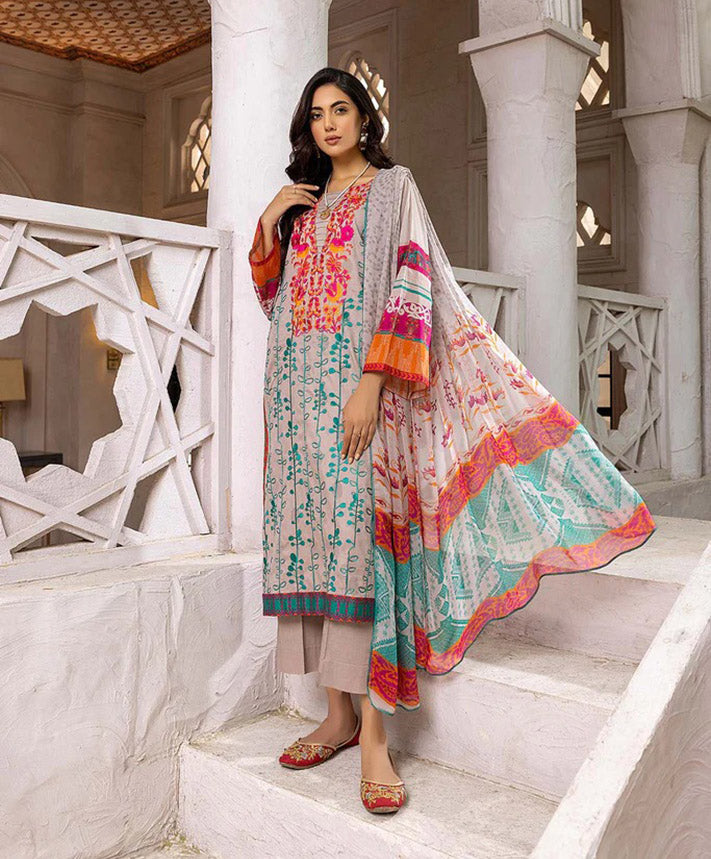 Charizma Brown Lawn Embroidered Unstitched Pakistani Suit - Stilento
