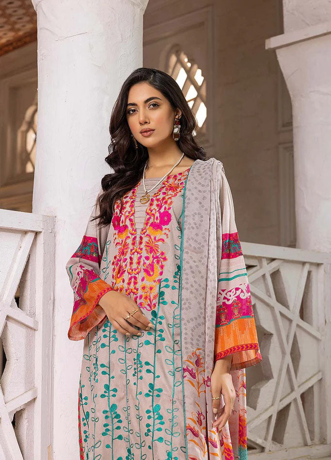 Charizma Brown Lawn Embroidered Unstitched Pakistani Suit - Stilento