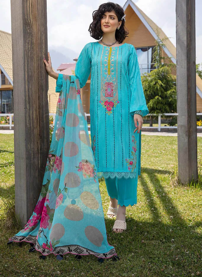 Charizma Pure Lawn Embroidered Unstitched Blue Pakistani Suit