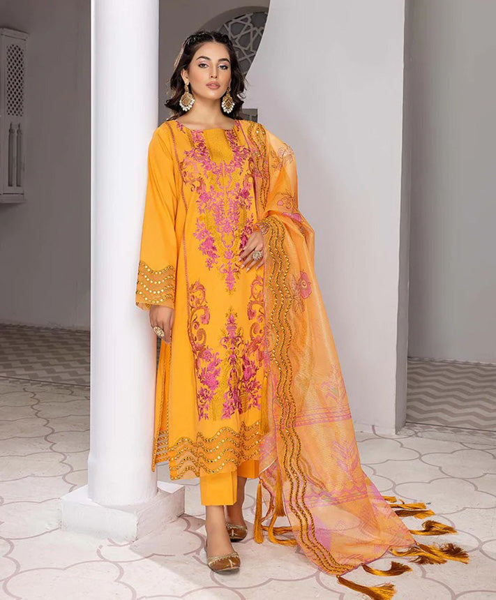 Charizma Reem Orange Lawn Embroidered Unstiched Pakistani Suit - Stilento