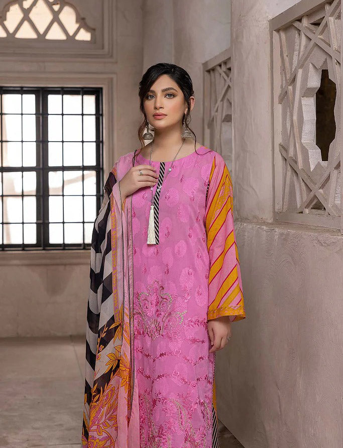 Charizma Reem Pink Lawn Embroidered Unstitched Pakistani Suit - Stilento