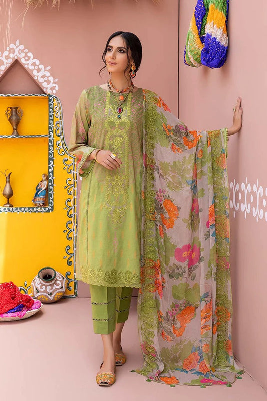 Charizma Unstitched Pakistani Lawn Suit With Chiffon Dupatta