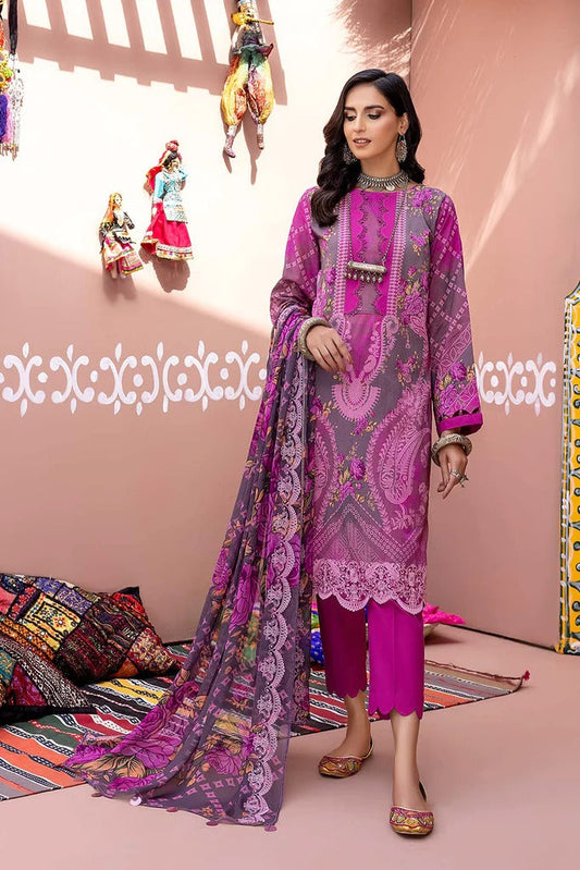 Charizma Unstitched Pakistani Lawn Suit With Chiffon Dupatta