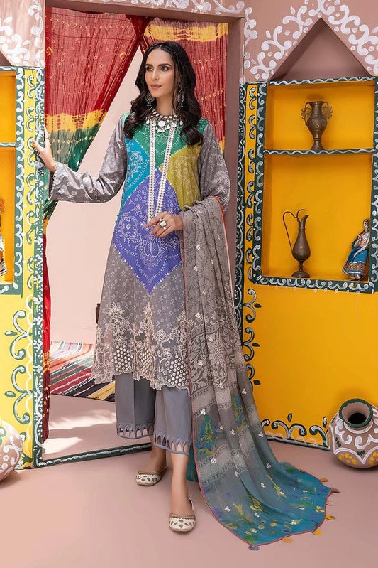 Charizma Unstitched Pakistani Lawn Suit With Chiffon Dupatta