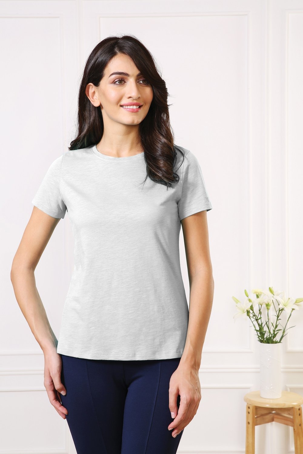 Classic Cotton Every day Wear Grey t-shirt tops for Women - Stilento