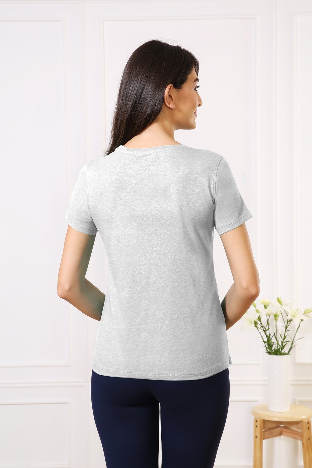 Classic Cotton Every day Wear Grey t-shirt tops for Women - Stilento