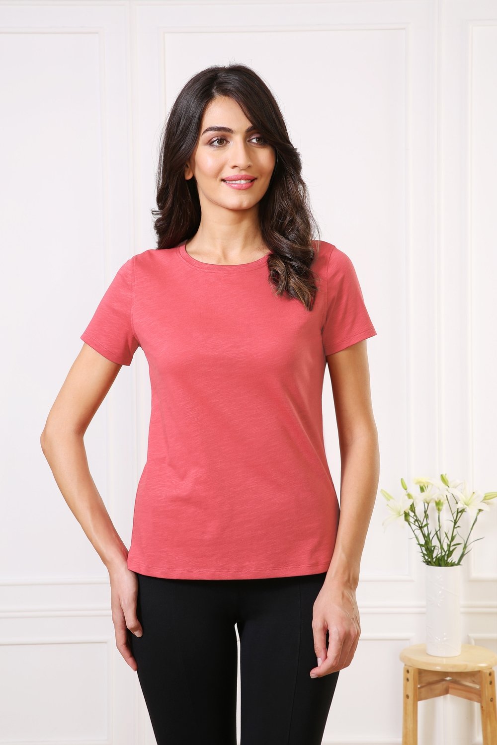 Classic Cotton Every day Wear Pink t-shirt tops for Women - Stilento