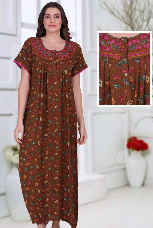 Cotton Alpine Long Nighty Dark Brown for Ladies - Stilento