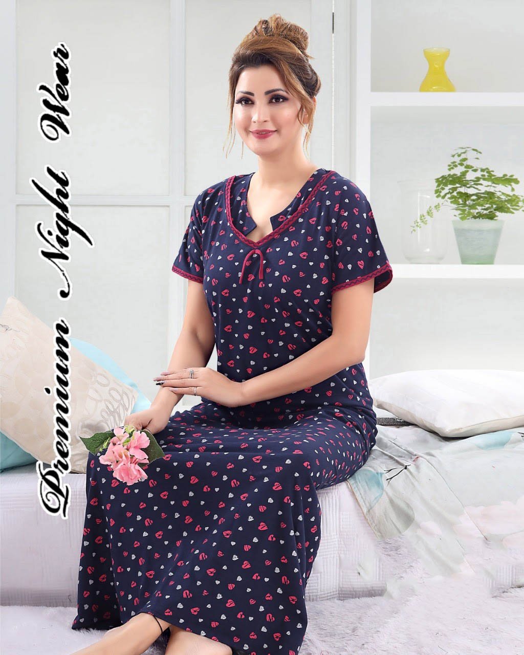 Cotton Blue Long Nighty Nightgown for Women - Stilento