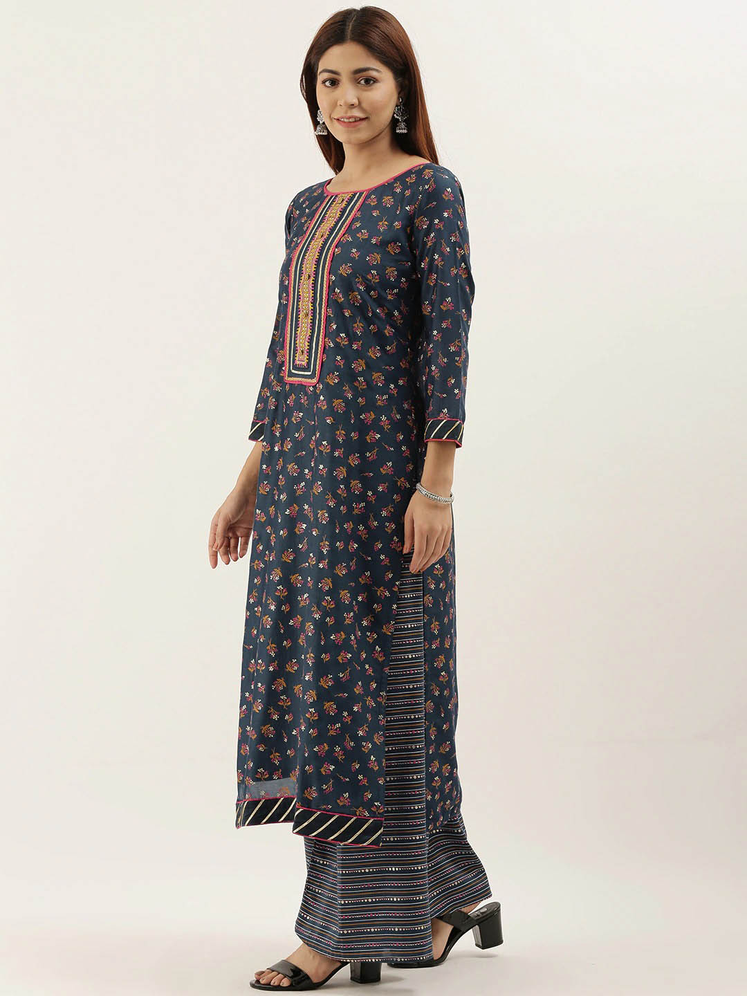 Cotton Blue Unstitched Embroidered Salwar Suit Dress Material - Stilento