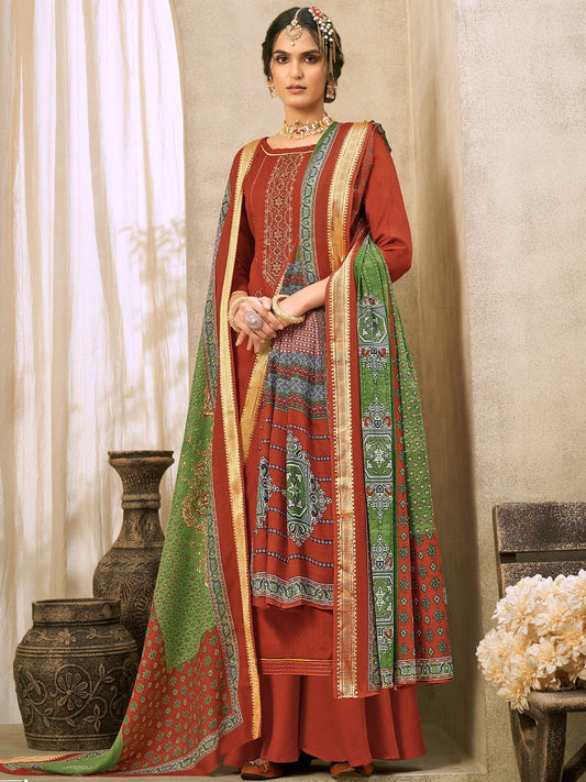 Cotton Embroidered Un-Stitched Palazzo Suit Set for Woman