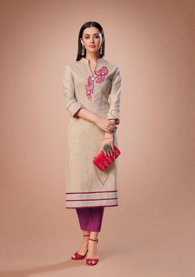 Cotton Embroidery Long Straight Women Kurti