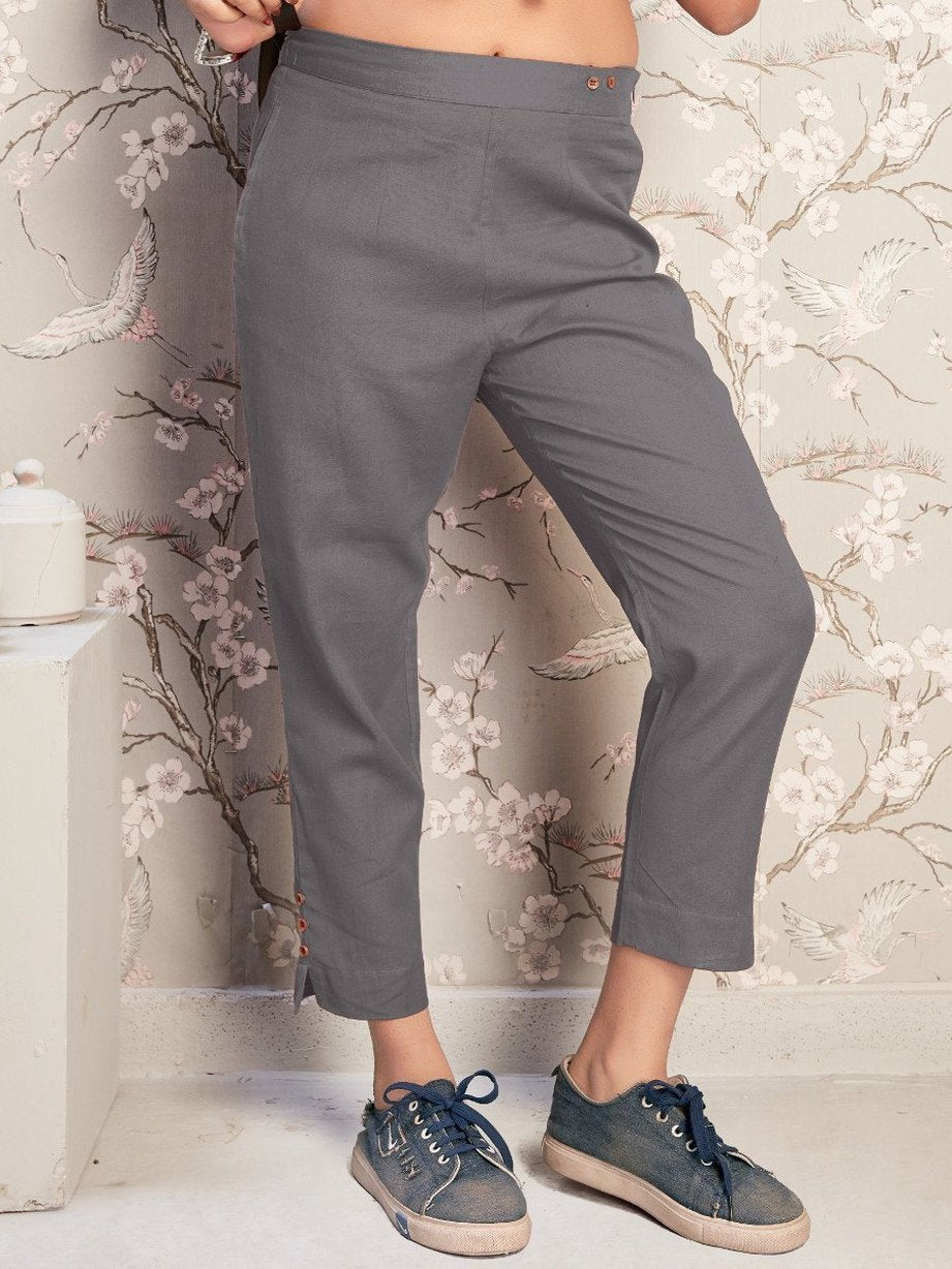 Cotton Flex Solid Women's Pants Grey - Stilento