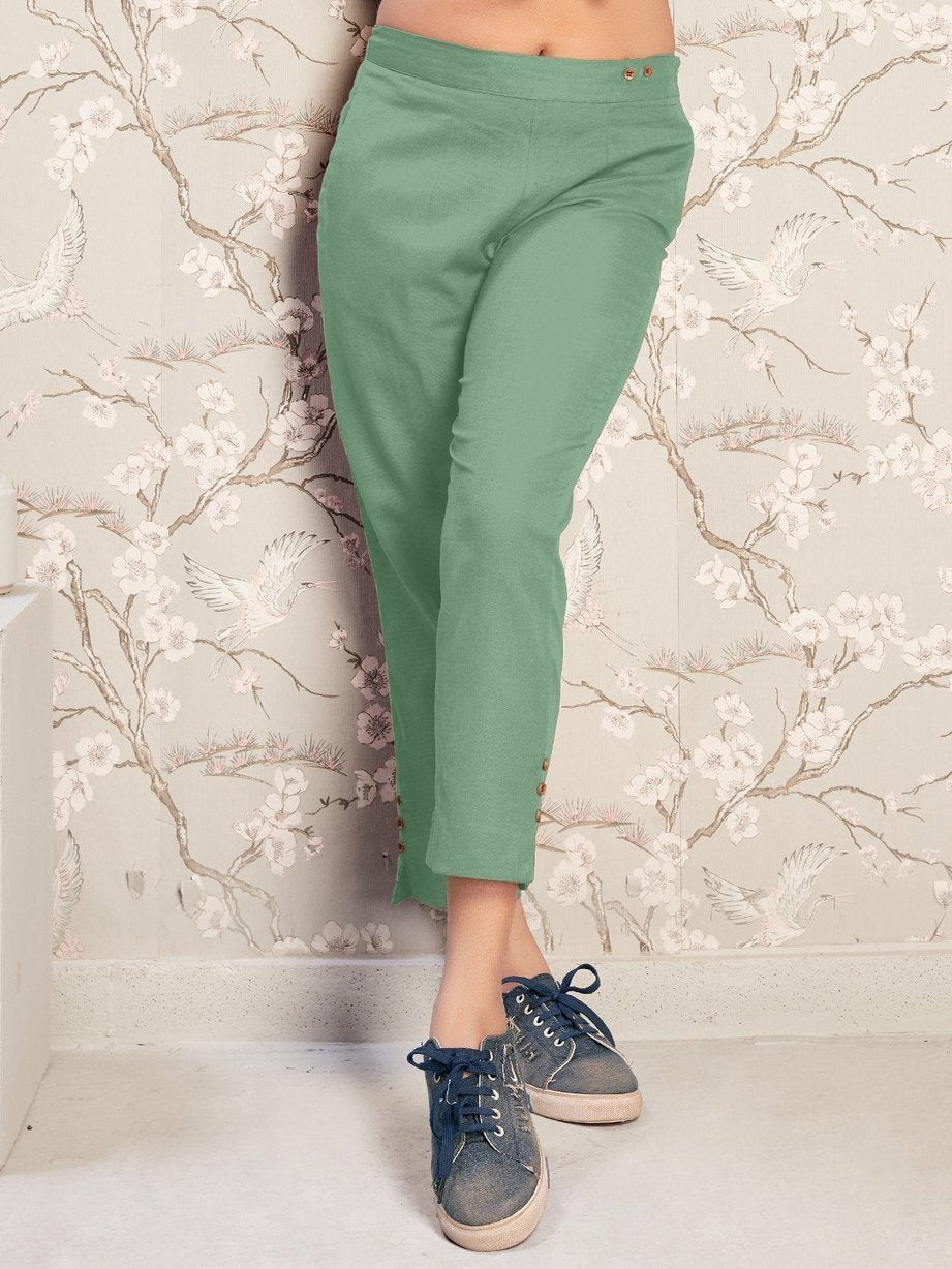 Cotton Flex Solid Women's Pants Pista Color