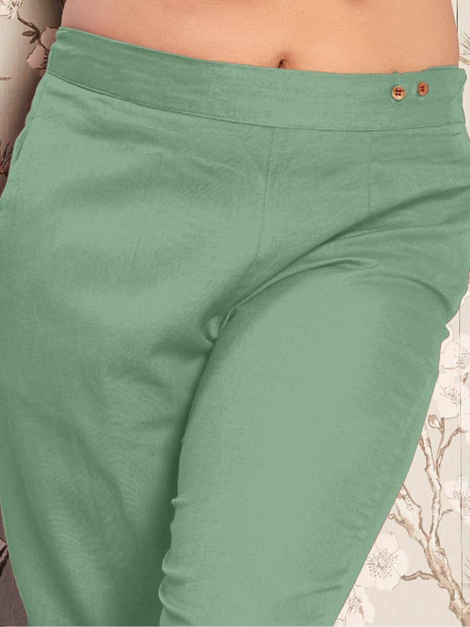 Cotton Flex Solid Women's Pants Pista Color