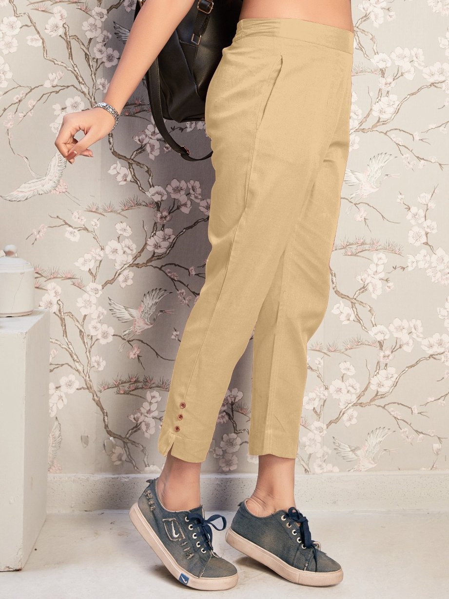 Cotton Flex Women's Straight Pants Beige - Stilento