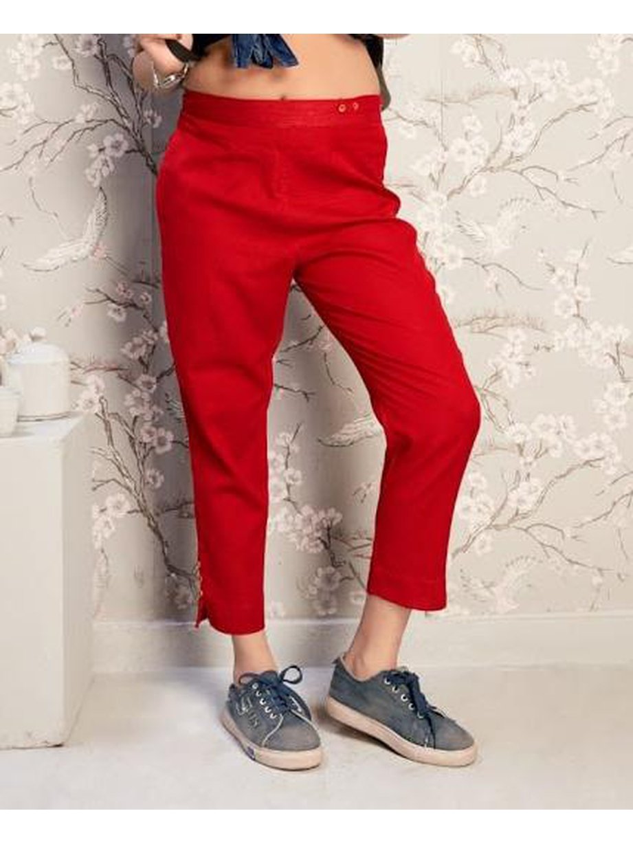 Cotton Flex Women's Straight Pants Red - Stilento