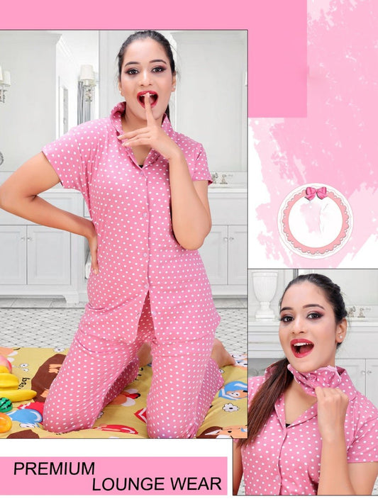 Cotton Ladies Pink NightSuit Set - Stilento