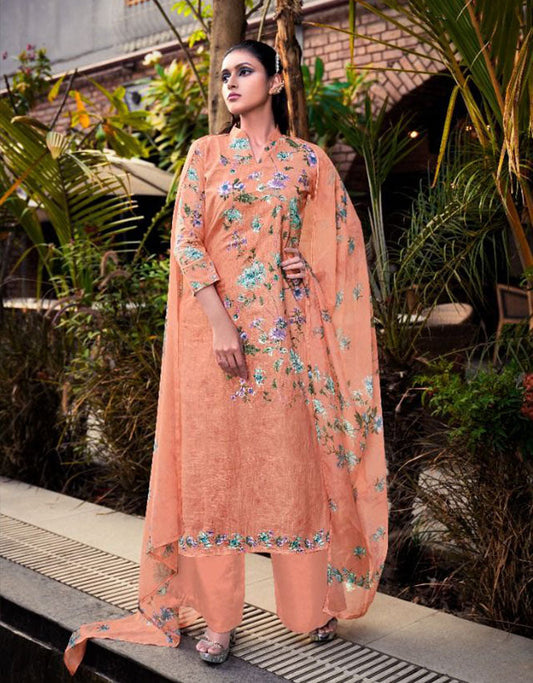 Cotton Linen Printed Dress Materials with Chiffon Dupatta