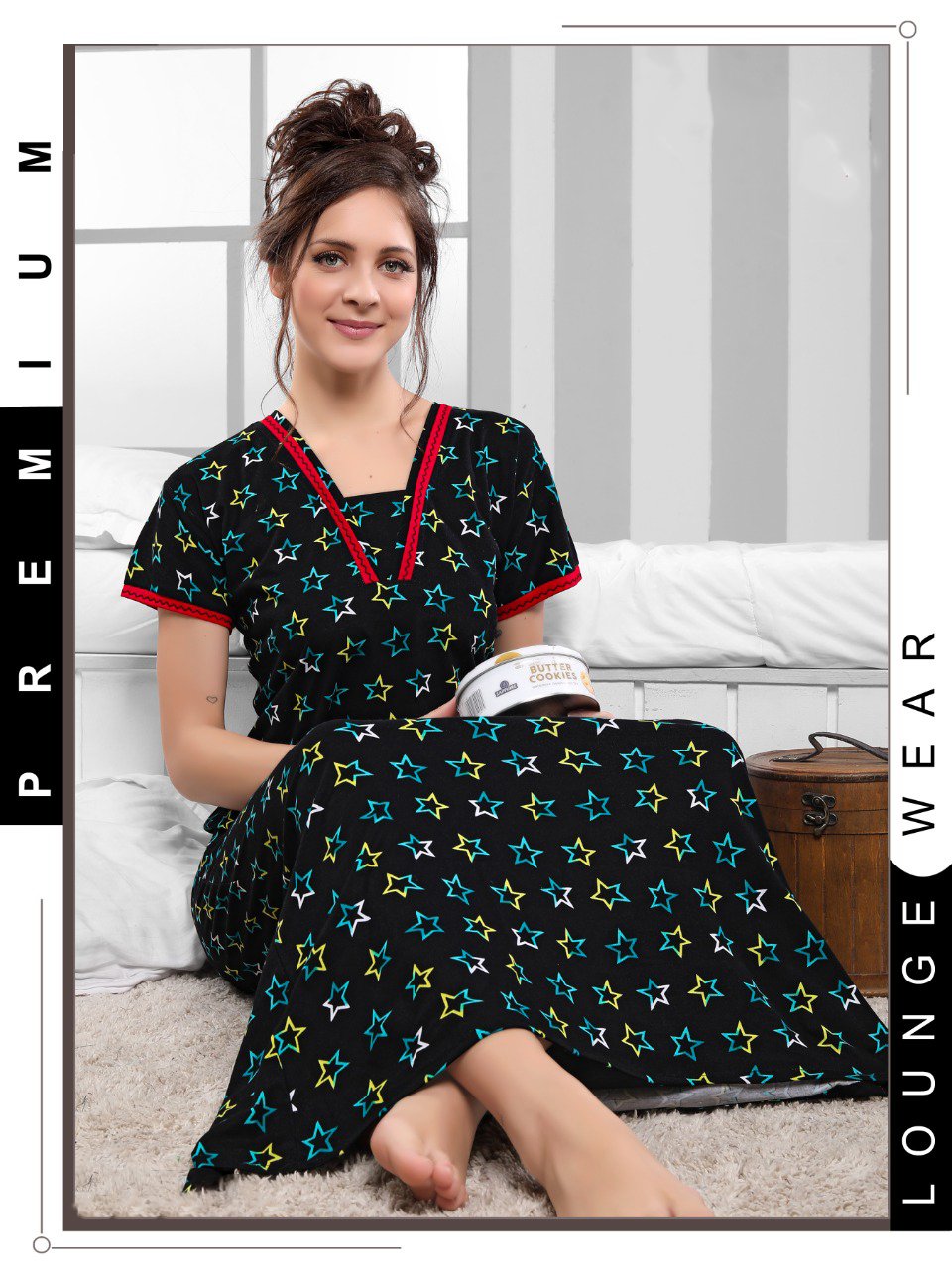 Cotton Long Black Nighty Night wear for Women - Stilento