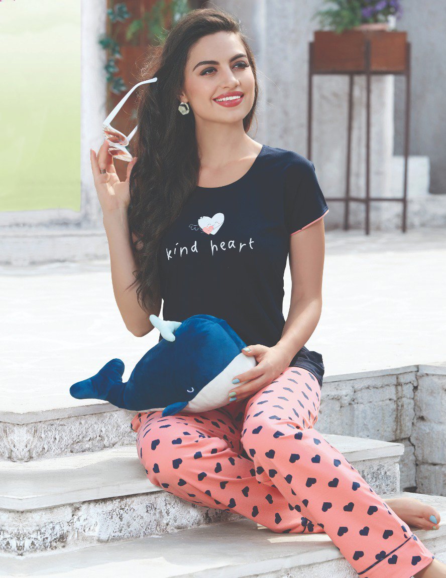 Cotton Printed Pink NightSuit Pyjamas Set for Woman