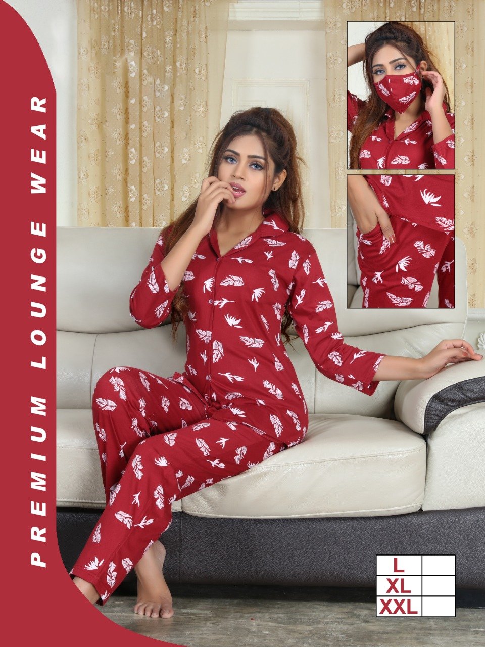 Cotton Pyjama Set Night suit for Women Mahroon - Stilento