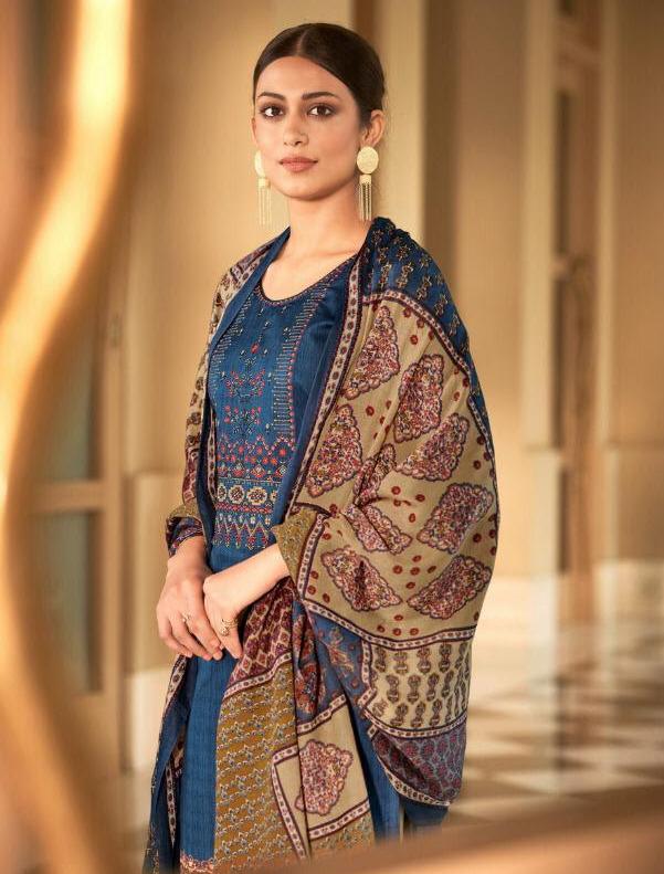 Cotton Salwar Suit Karachi Blue Dress Material With Embroidery for Women - Stilento
