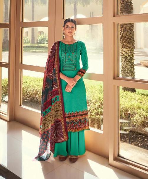 Cotton Salwar Suit Karachi Green Dress Material With Embroidery for Women - Stilento