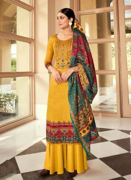 Cotton Salwar Suit Karachi Yellow Dress Material With Embroidery for Women - Stilento