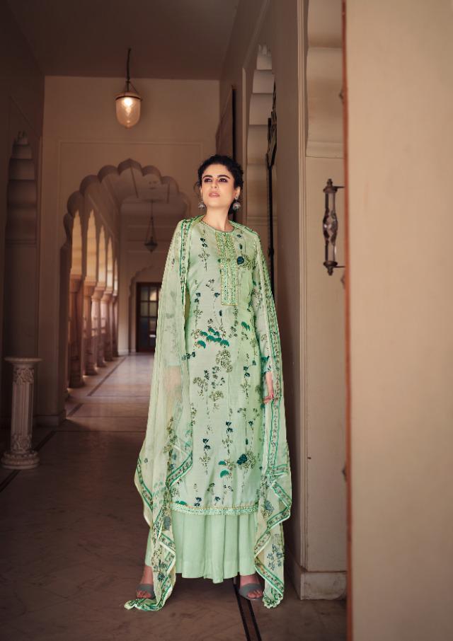 Cotton Silk Beautiful Floral Green Printed Salwar kameez material - Stilento