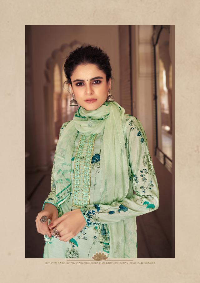 Cotton Silk Beautiful Floral Green Printed Salwar kameez material - Stilento
