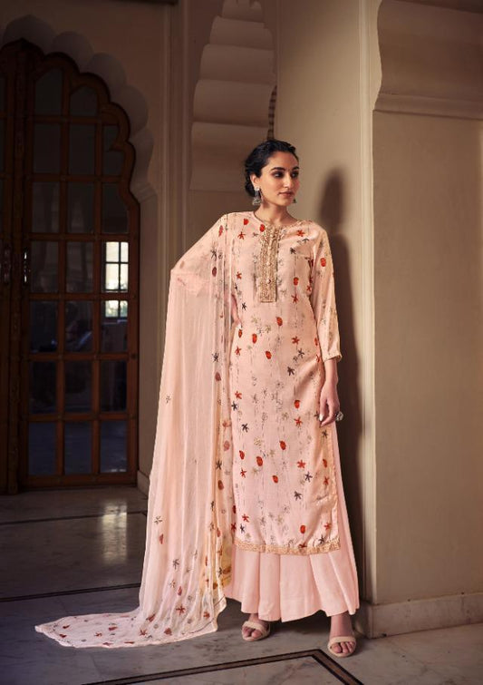 Cotton Silk Beautiful Floral Printed Pink Suits Dress material for Women