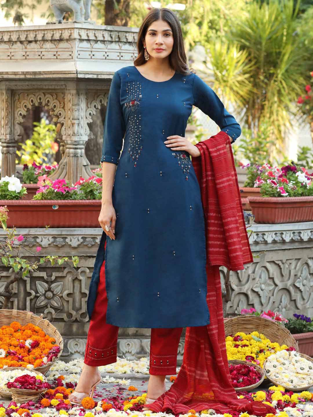 Cotton Silk Fully Stitched Suit with Banarasi Dupatta - Stilento