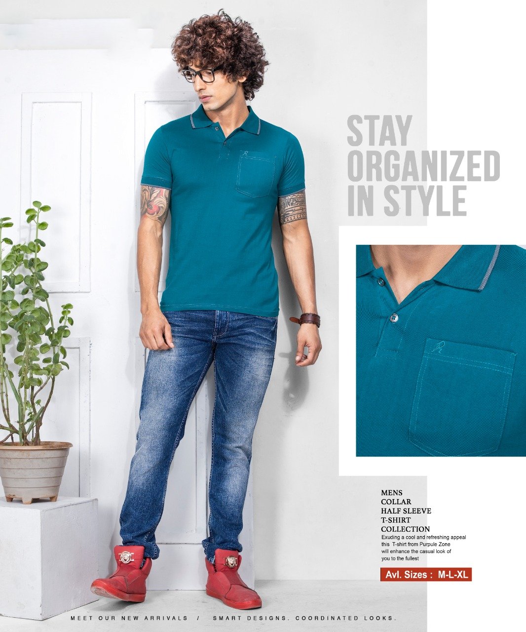 Cotton T-Shirt Persian Green Polo for Men with Pocket - Stilento