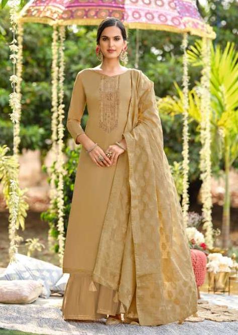 Cotton Unstitched Beige Salwar Suits Material for Ladies - Stilento