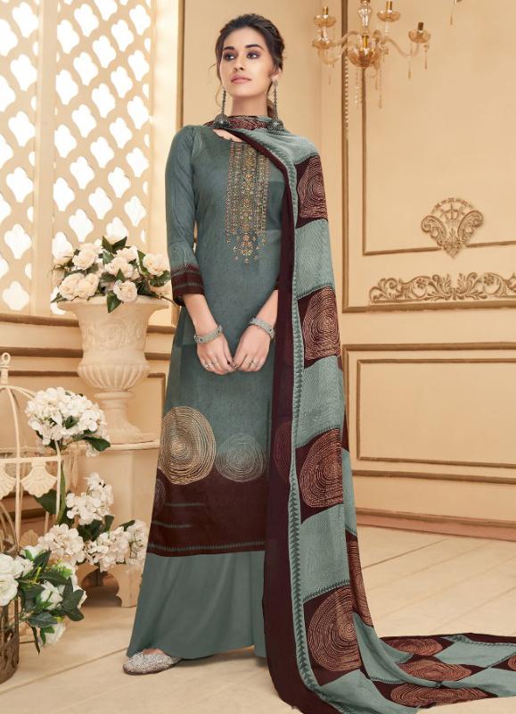 Cotton Unstitched Grey Salwar Suits Material with Chiffon Dupatta for Woman - Stilento