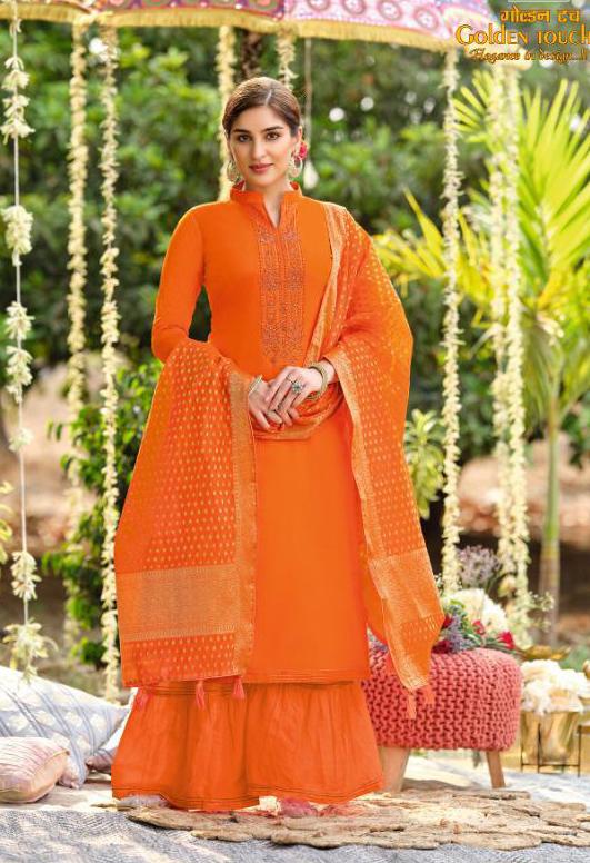 Cotton Unstitched Orange Salwar Suits Material for Ladies - Stilento