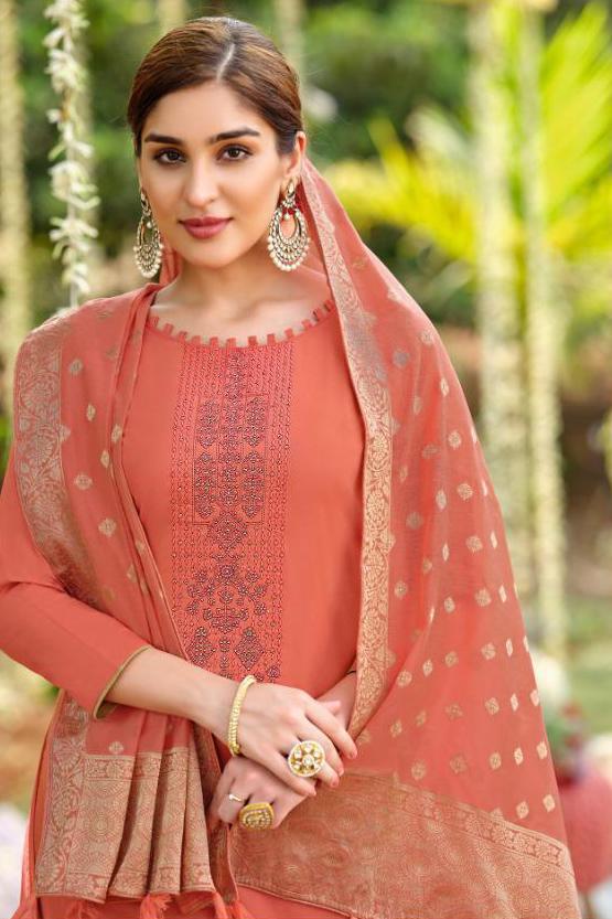 Cotton Unstitched Orange Salwar Suits Material for Ladies - Stilento
