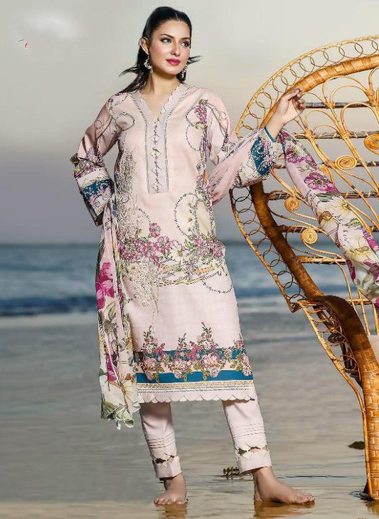 Cotton Unstitched Pakistani Dress Material with Chiffon Dupatta