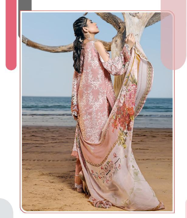 Cotton Unstitched Pakistani Pink Dress Material with Chiffon Dupatta - Stilento