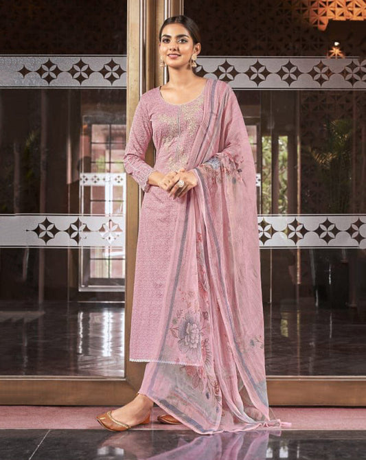Women's Cotton Unstitched Suit Material with Chiffon Dupatta